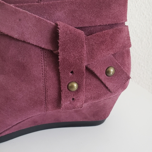 #Nine West Lina Women Burgundy Suede Wedges Booties - Picture 6 of 16
